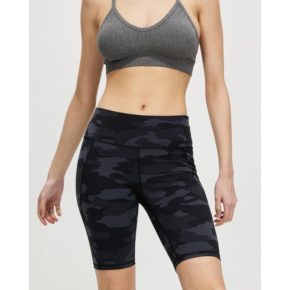 SWEATY BETTY POWER‎ HIGH WAIST POCKET BIKER SHORTS BLACK TONAL CAMO SIZE 4-6 NWT